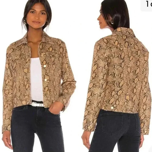 FRAME Jean Jacket Animal Print Coated Python Denim Jacket, Size XS - Picture 4 of 11